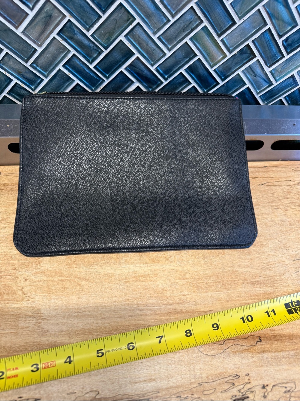 Black Leather Cosmetic Pouch with Red & Pink Lip Embroidery - Picture 5 of 5